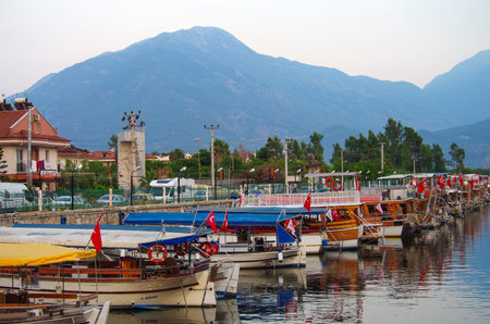 FETHIYE, TURKEY - June, 2019: Calis Water Taxi on the pierのeditorial素材