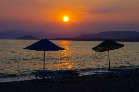 Sunset on the Calis Beach on the Aegean Seaのeditorial素材