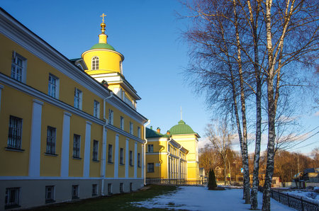 Khotkovo, Russia - February, 2020: Pokrovsky Khotkov monastery in winter day