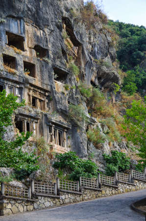 Ancient Lycian Rock tombs in Fethiye, Turkeyのeditorial素材