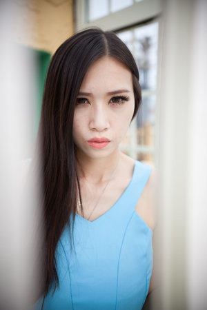 A beautiful asian girl, black hairの写真素材