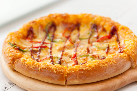 Pizza on the white tableの写真素材