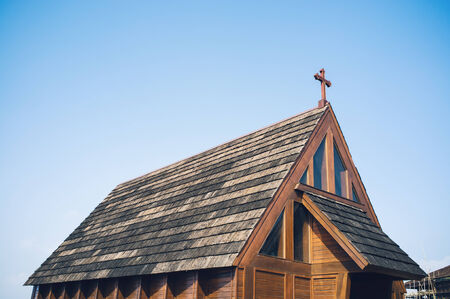 Sanya, Hainan, Chinese, a wooden church roofの写真素材