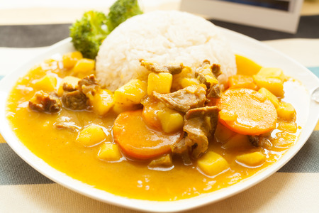 Asian food, rice and curry beefの写真素材