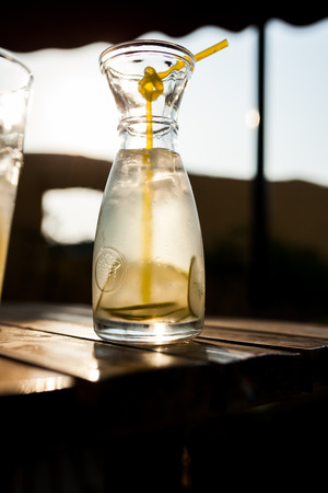 Lemon water in a glass bottleの写真素材