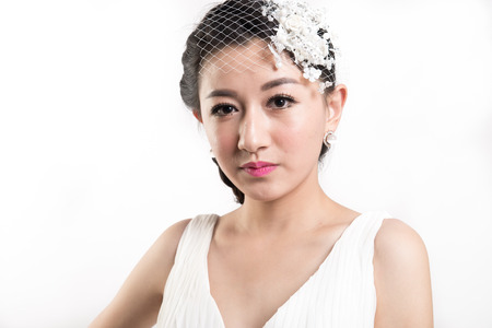 Chinese bride, white background studio shootの写真素材
