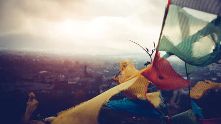 Tibetan prayer flagsの写真素材