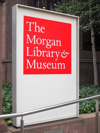 NEW YORK CITY, USA, October 1, 2018: Sign outside the Morgan Library and Museum in Midtown Manhattan.のeditorial素材