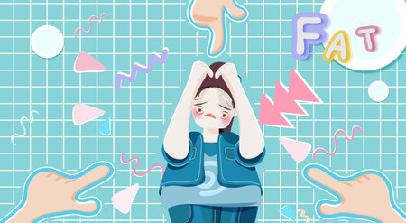 character. Fat girl. Cartoon vector illustration.のイラスト素材