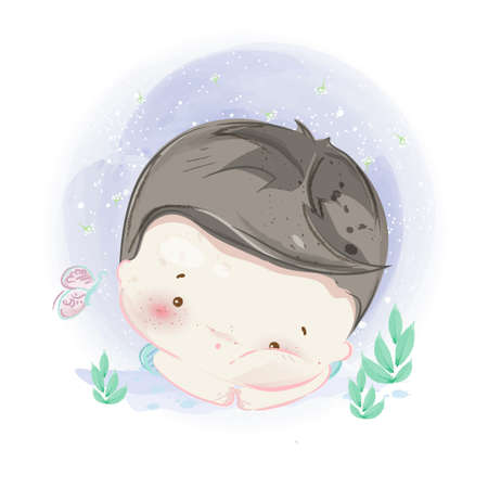 pattern Doodle baby lion in watercolor.のイラスト素材