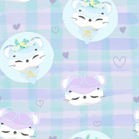 pattern Doodle baby lion in watercolor.のイラスト素材
