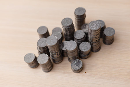 Ukrainian silver coins. stack of coins. Pyramid of money