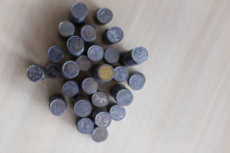 Ukrainian silver coins. stack of coins. Pyramid of moneyの写真素材
