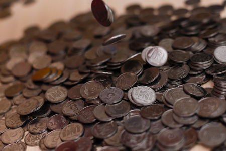 Ukrainian silver coins. stack of coins. Pyramid of moneyの写真素材
