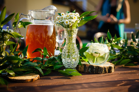 Wedding decoration table setting in rustic styleの写真素材