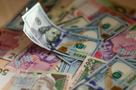 Ukrainian money hryvnia and usa dollars. The national currency.の写真素材