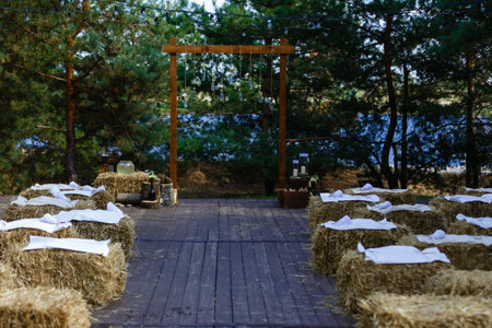 Wedding decoration table setting in rustic styleの写真素材