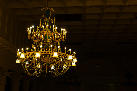 Richly Theatrical Chandelier In Modern Vintage Interior With Modern Energy Saving Lampsの写真素材