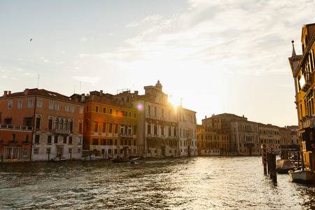 View of the canal in the morning at dawn. Venice, Italy.の写真素材