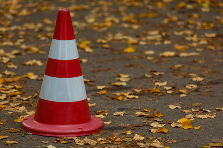 cone on the road autumnの写真素材