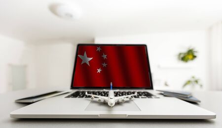 virus, computer with digital China flag backgroundの写真素材
