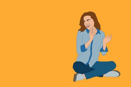 A business woman wearing a suit, smiling, in front of a yellow background.の写真素材