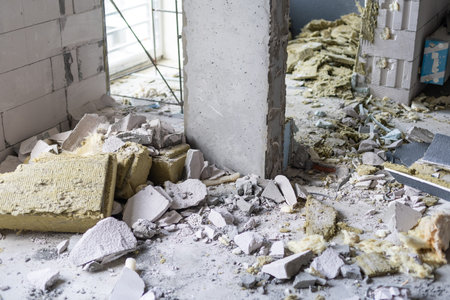 Small apartment without repair in a new building. A room in an unfinished house. Walls of foam block...