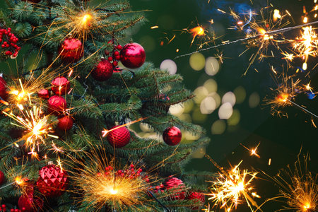 Christmas sparkler with background Christmas light bokeh Happy new yearの写真素材