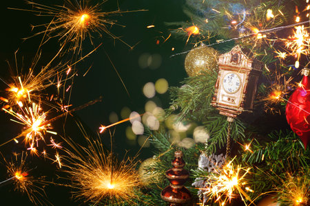 Christmas sparkler with background Christmas light bokeh Happy new yearの写真素材