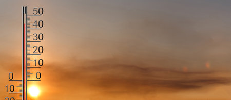 Thermometer in the sky, the heatの写真素材