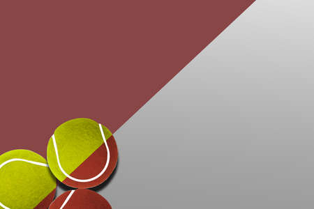 Tennis balls under black racquet. Violet background. Concept sport.の写真素材