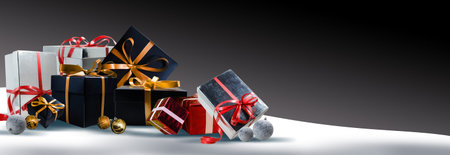 Christmas background with gift boxes in snow