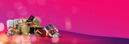 Celebration theme with christmas gifts pink background