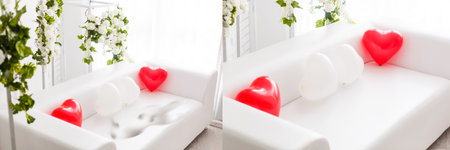clean and dirty sofa before and after, Cleaning service clean sofa with professional equipmentの写真素材