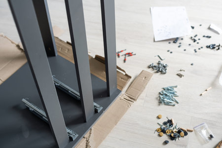 Assembling furniture installation of shelves with new apartment a shelf new home construction of...