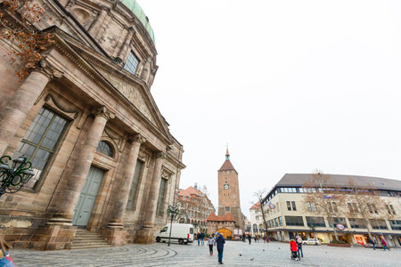 Nuremberg, Germany - Dec 31, 2019: old town houses, cityscapeのeditorial素材