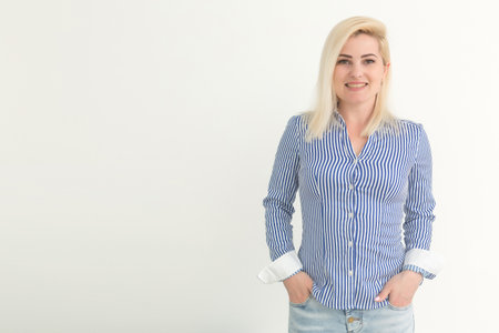 Woman portrait natural beautiful Isolated on white.の写真素材