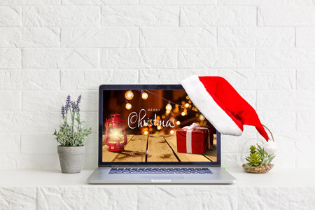 Christmas shopping online at home.の写真素材