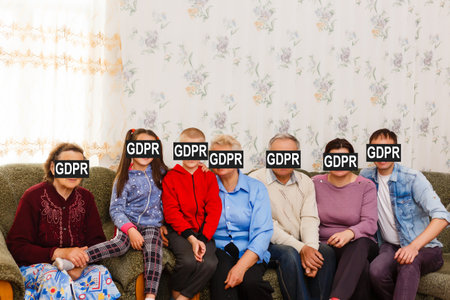 a large family of people behind the inscription GDPR. General data protection regulation. Cyber security and privacy.の写真素材