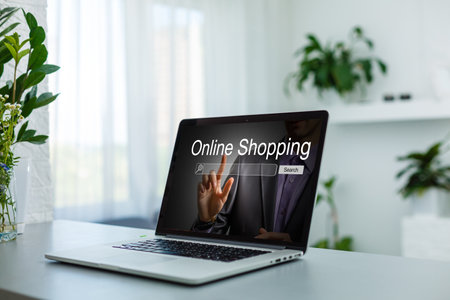 online shopping or internet shop concepts, with a laptopの写真素材