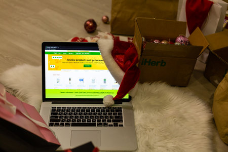 Kyiv, Ukraine - December 15, 2020: iherb christmas Shopping, Better Living website browser home pageのeditorial素材