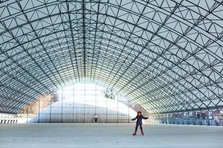 Metal roof interiors structure of modern building. large glass roof hangarの写真素材