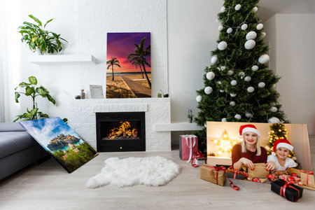 wall art photo canvas in room interior.の写真素材