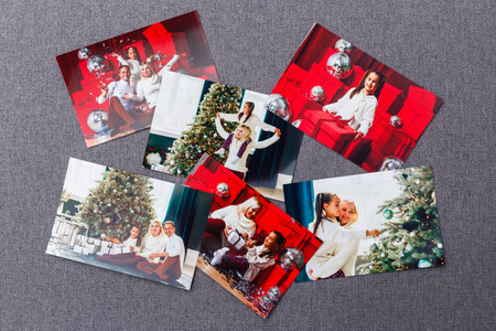 photo album and Christmas garland family holidayの写真素材