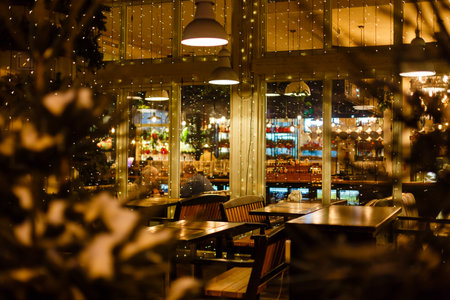 A store front at nightの写真素材