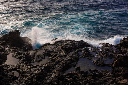 Atlantic ocean wild coast, Tenerife, Canary islands, Spainの写真素材