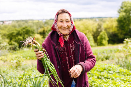 Portrait of a senior woman in a garden.の写真素材