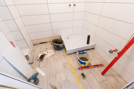 Bathroom Demolition and Renovation, extension, restoration and reconstruction.の写真素材