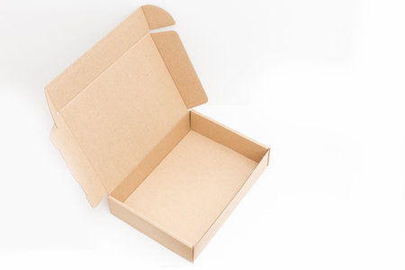 Online shopping, opening box on a white background with copy space