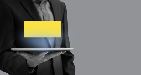 tablet on screen Collage Illuminating and Ultimate gray color of the year 2021の写真素材